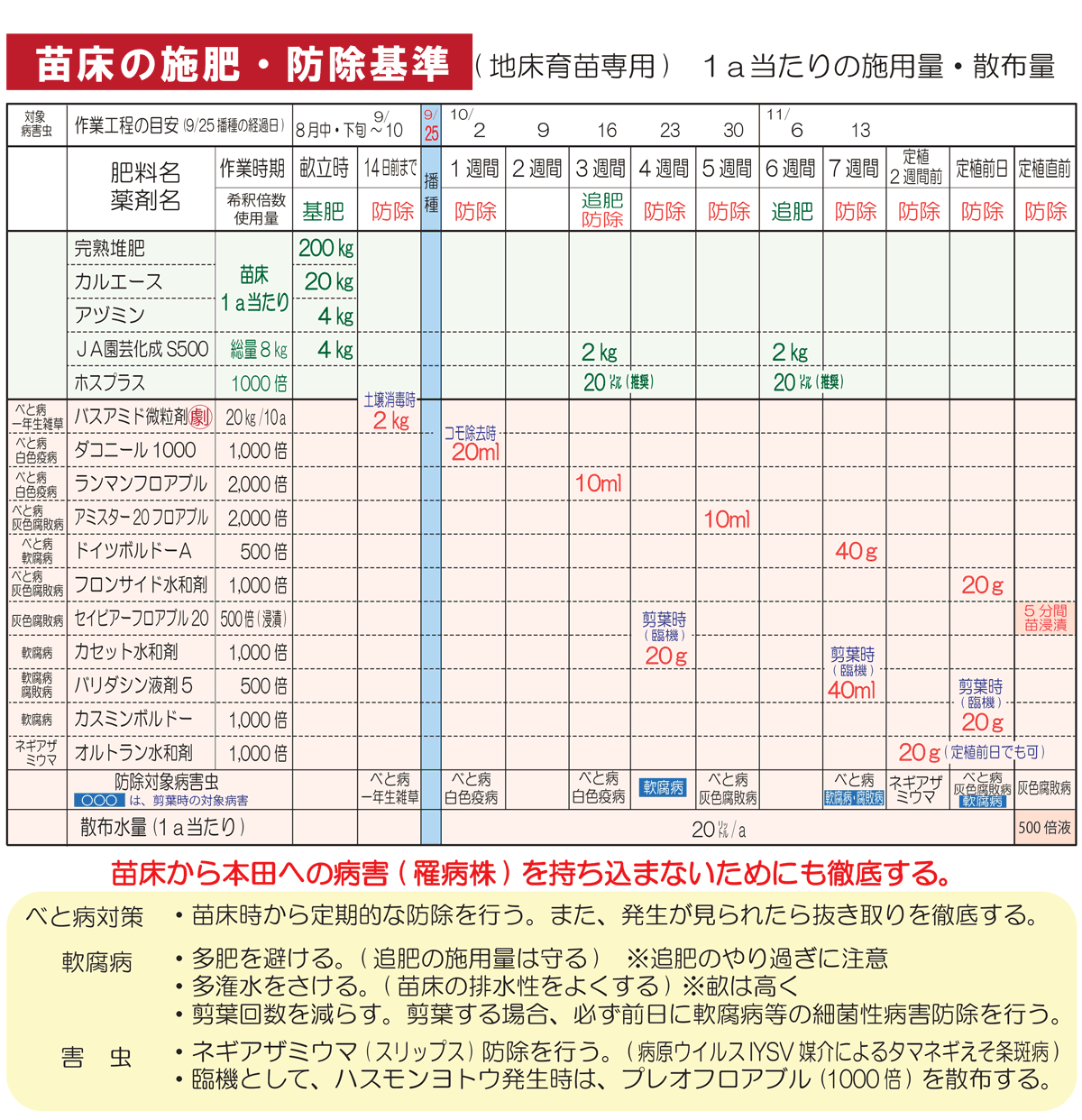 たまねぎ栽培について「苗床の施肥・防除基準」